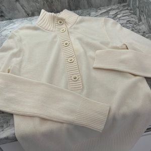 Tory Burch Wool Button Up Mock Neck Sweater